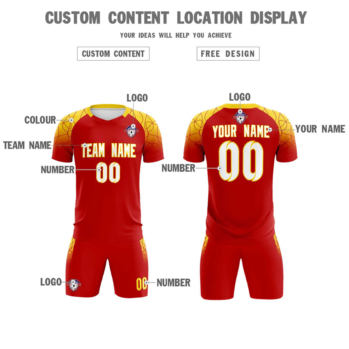 Custom Red Classic Football Training Kit Jersey For Adults/Kids