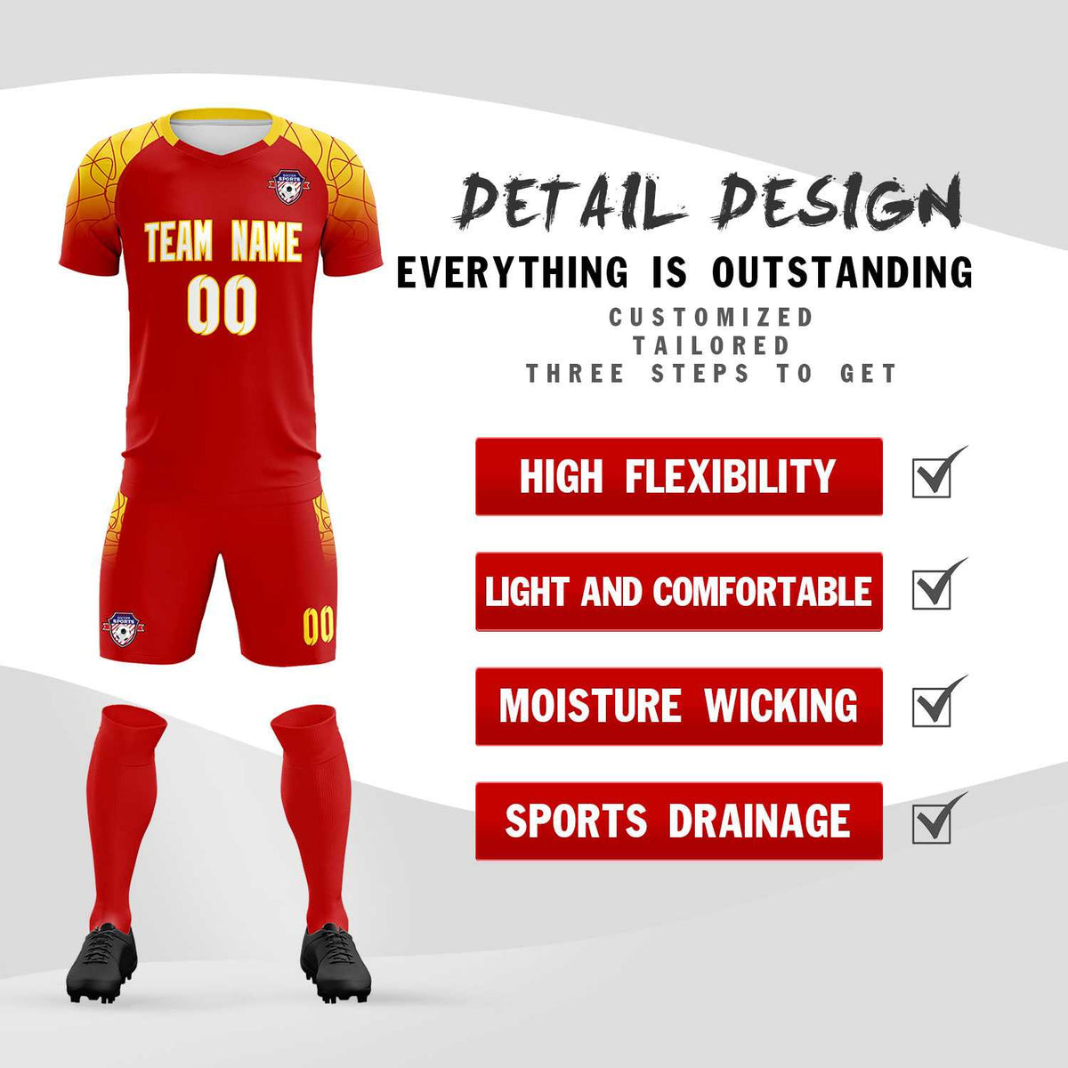 Custom Red Classic Football Training Kit Jersey For Adults/Kids