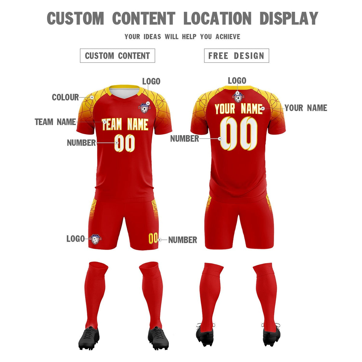 Custom Red Classic Football Training Kit Jersey For Adults/Kids