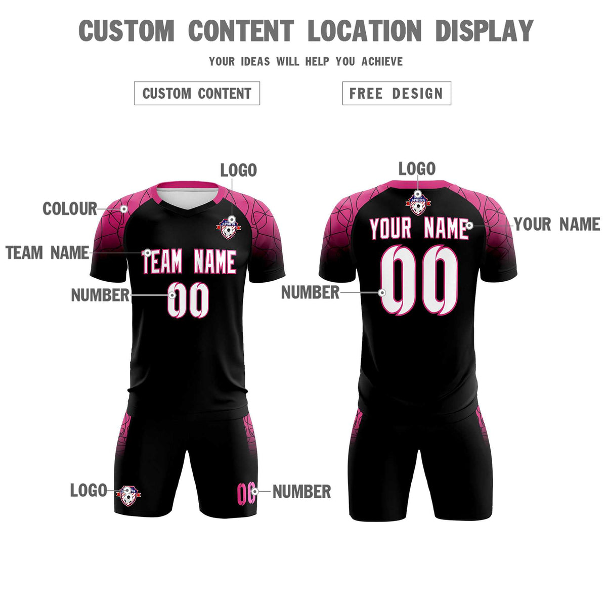 Custom Black Classic Football Training Kit Jersey For Adults/Kids
