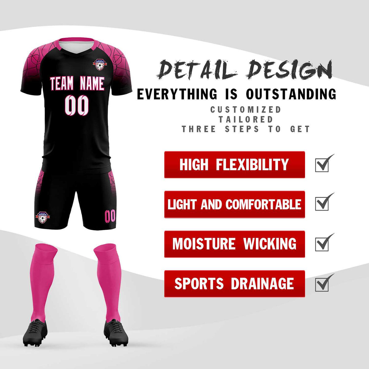 Custom Black Classic Football Training Kit Jersey For Adults/Kids