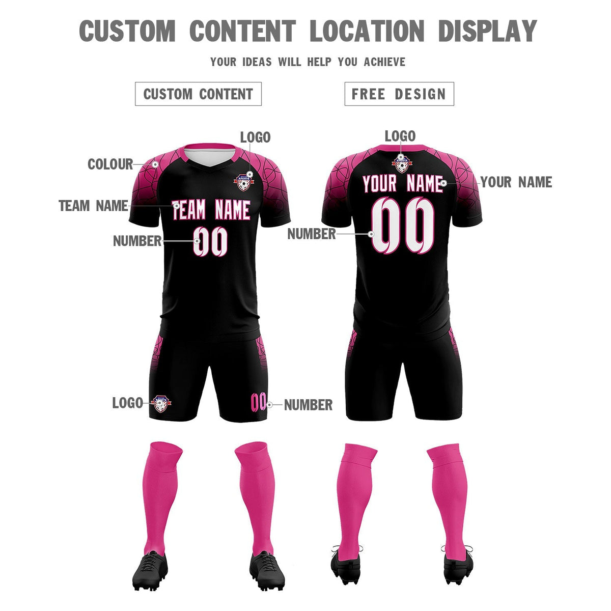 Custom Black Classic Football Training Kit Jersey For Adults/Kids