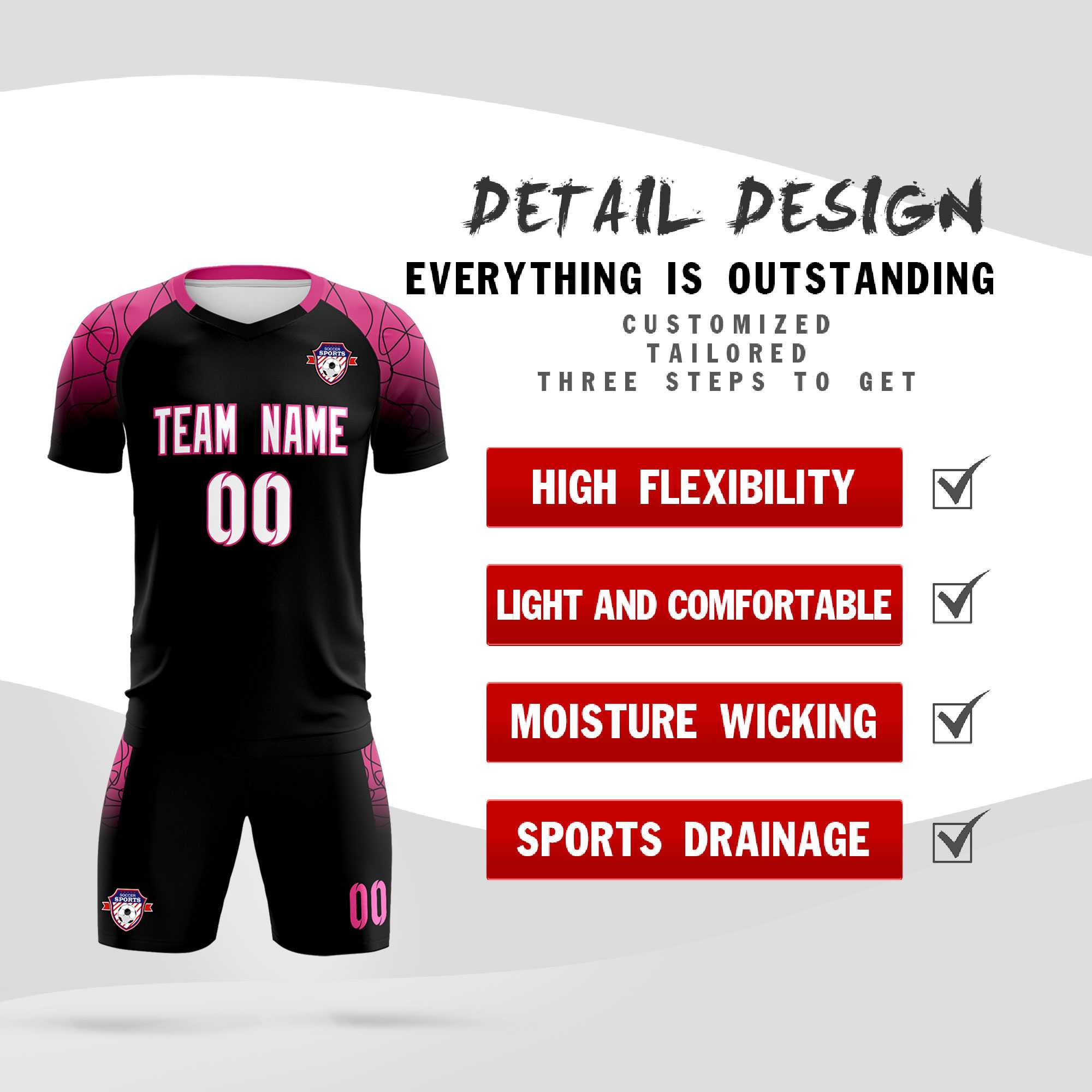 Custom Black Classic Football Training Kit Jersey For Adults/Kids