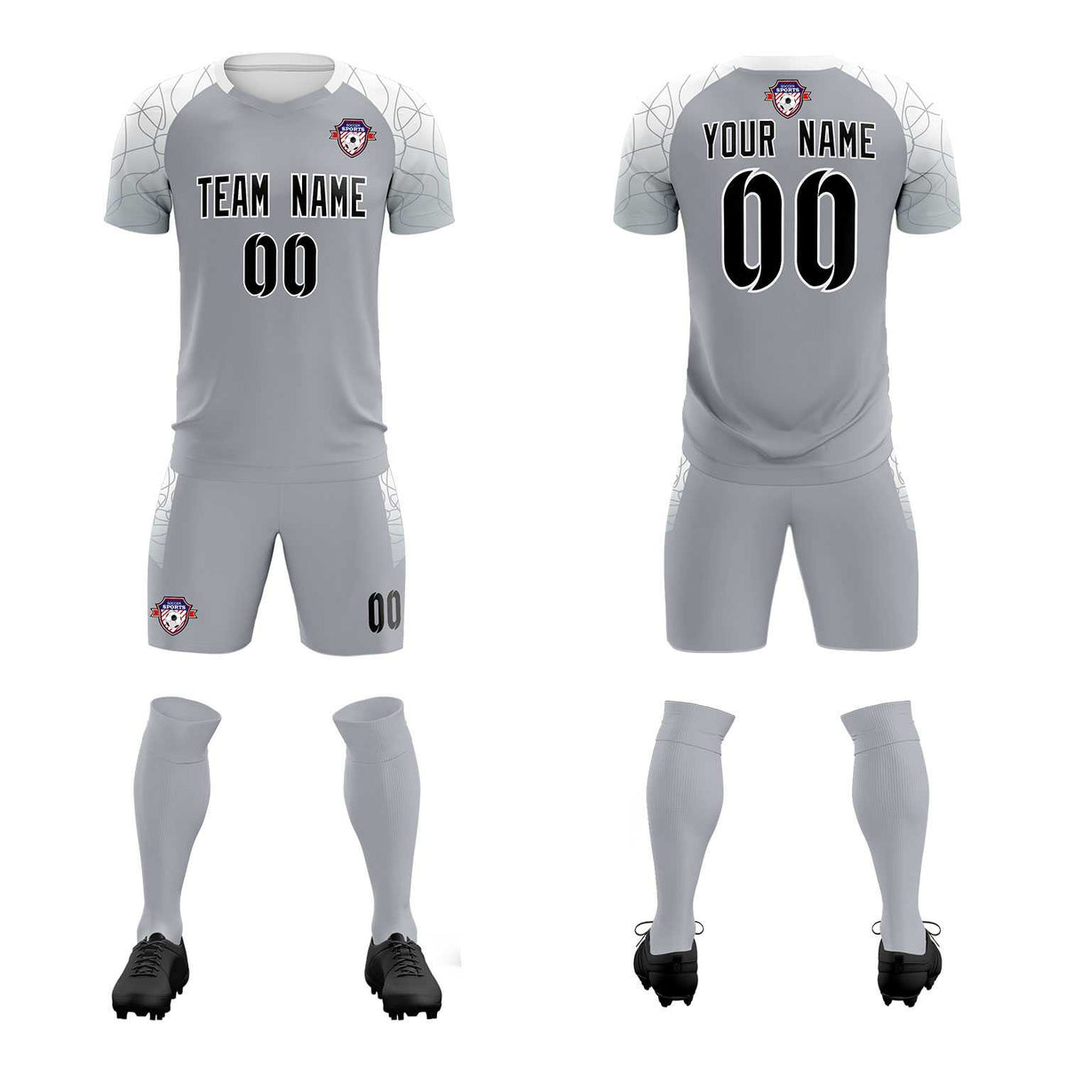 Custom Silver Classic Football Training Kit Jersey For Adults/Kids