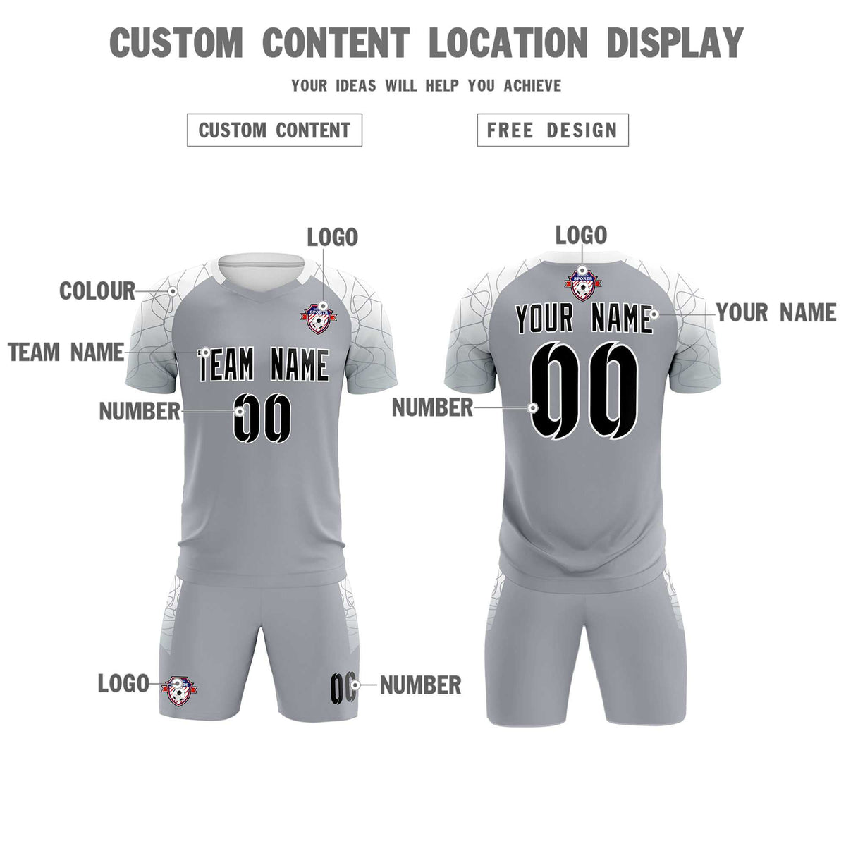 Custom Silver Classic Football Training Kit Jersey For Adults/Kids