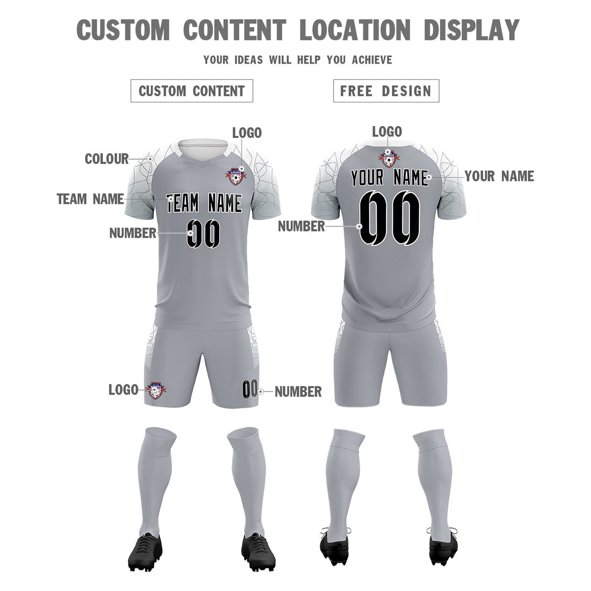 Custom Silver Classic Football Training Kit Jersey For Adults/Kids