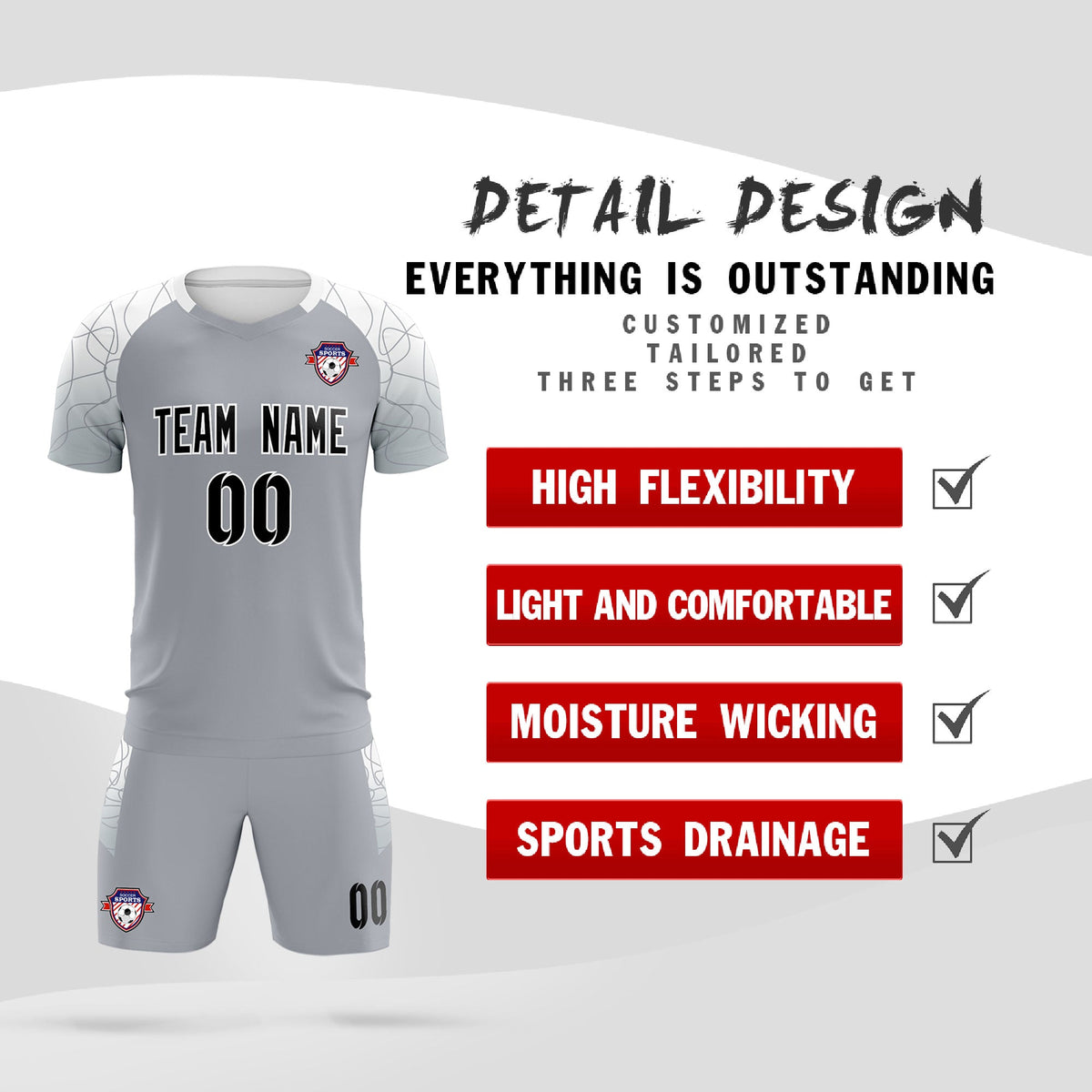 Custom Silver Classic Football Training Kit Jersey For Adults/Kids