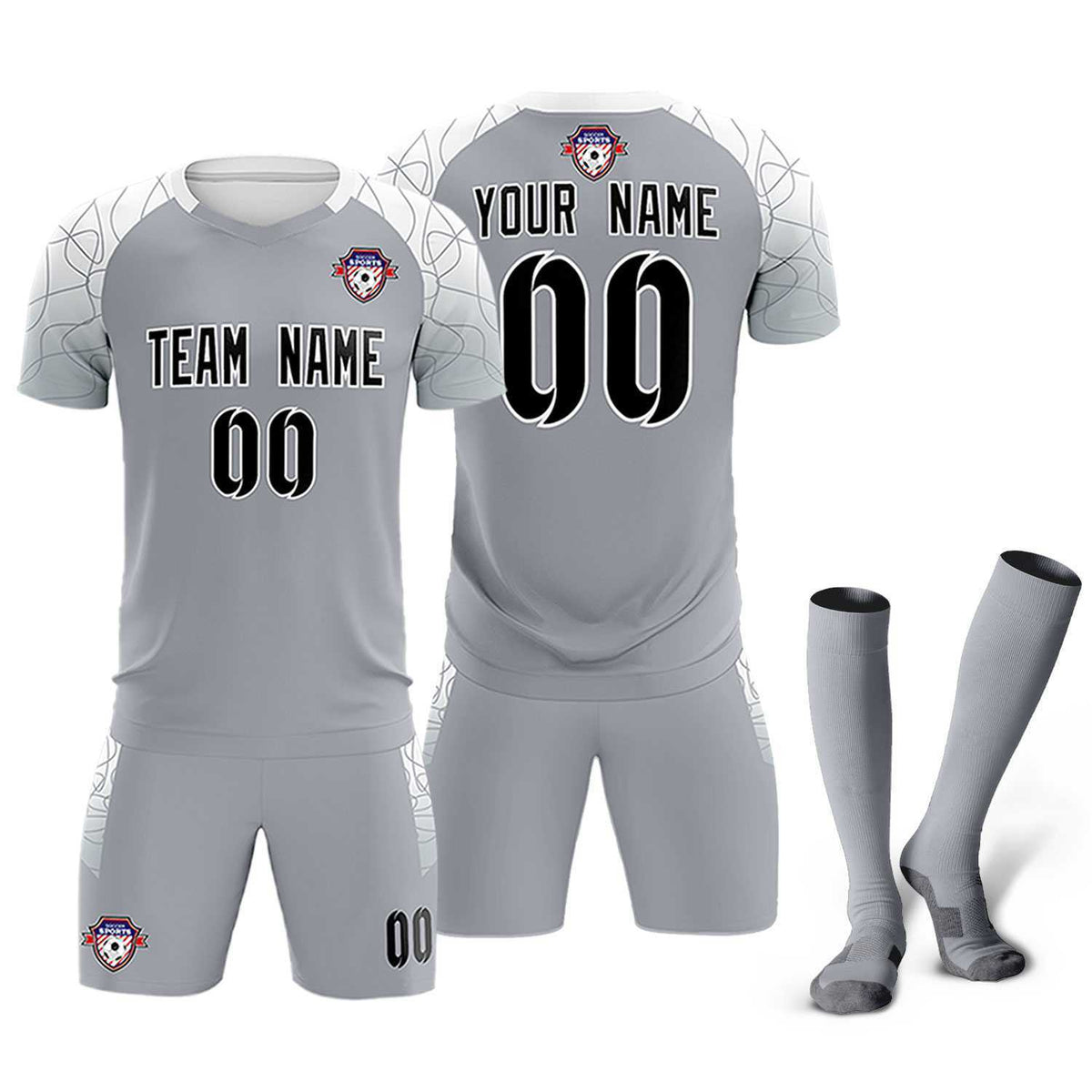 Custom Silver Classic Football Training Kit Jersey For Adults/Kids