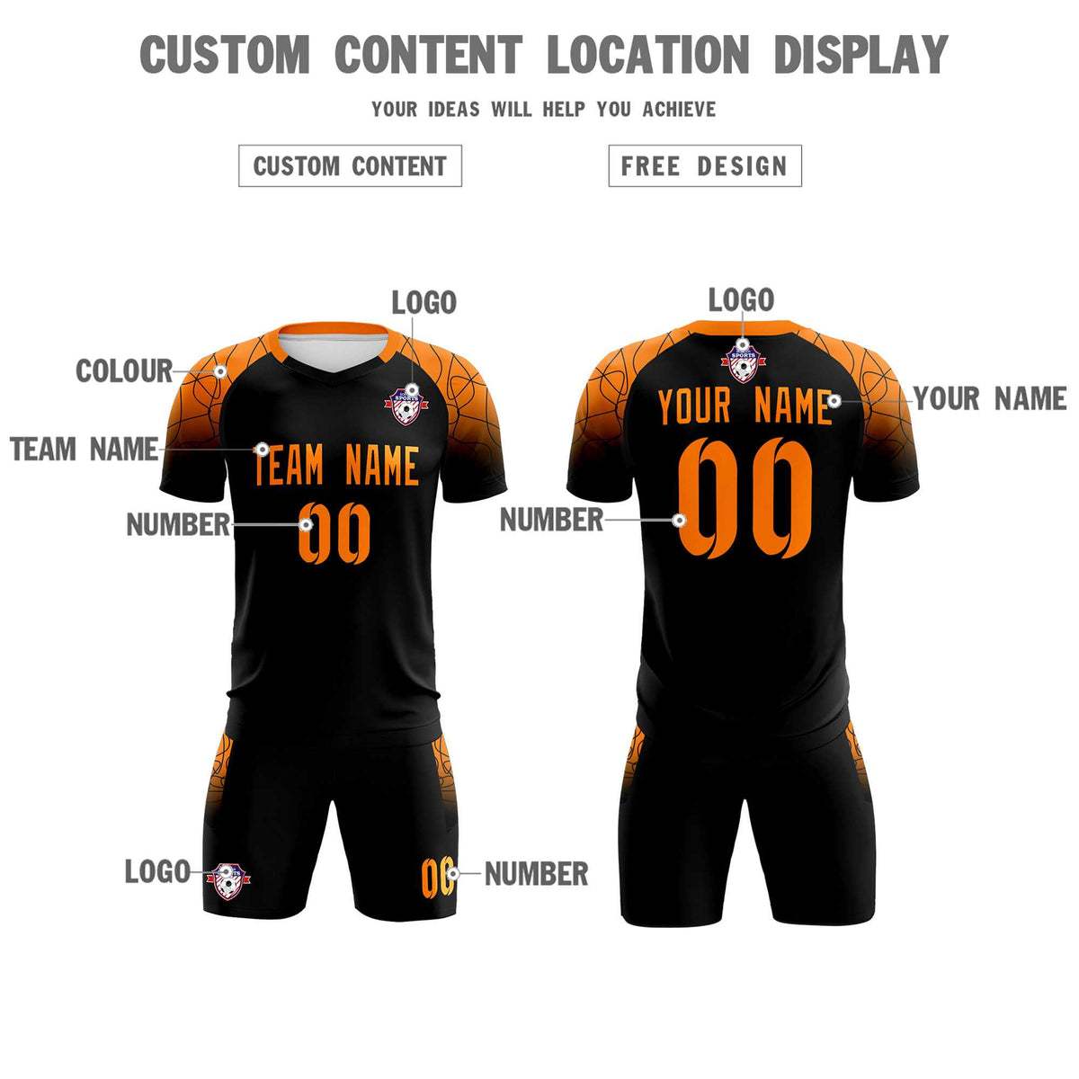 Custom Black Classic Football Training Kit Jersey For Adults/Kids