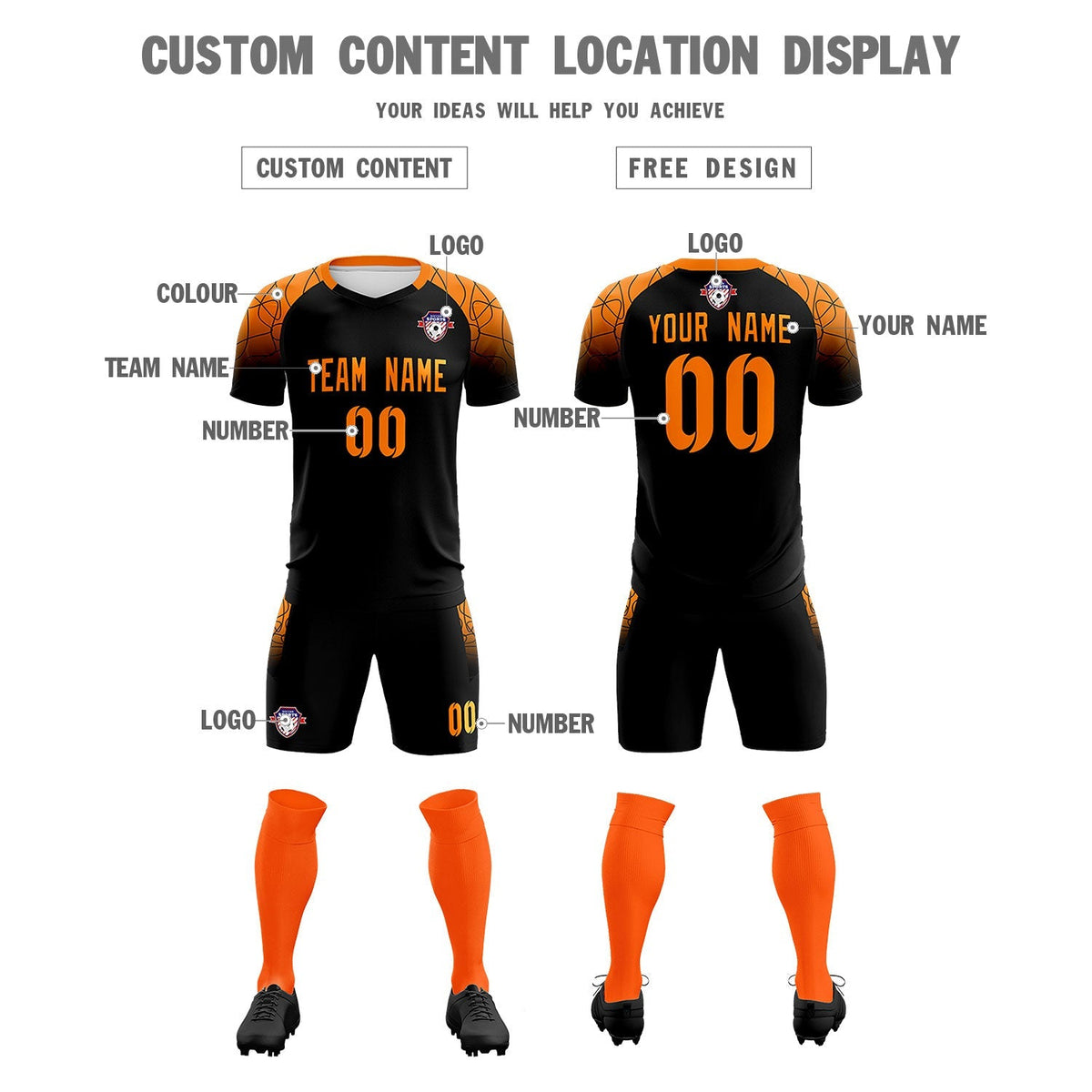 Custom Black Classic Football Training Kit Jersey For Adults/Kids