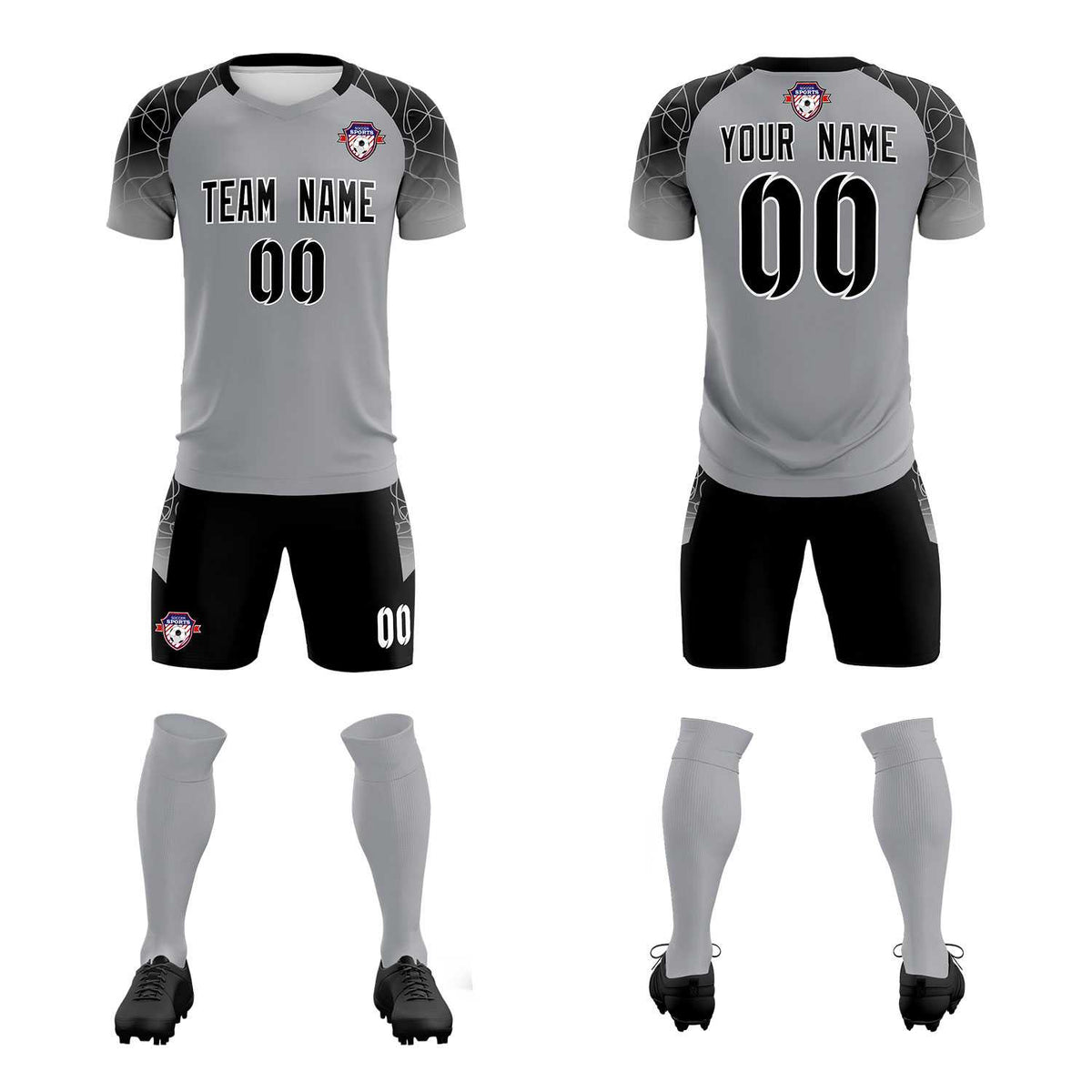 Custom Silver Classic Football Training Kit Jersey For Adults/Kids