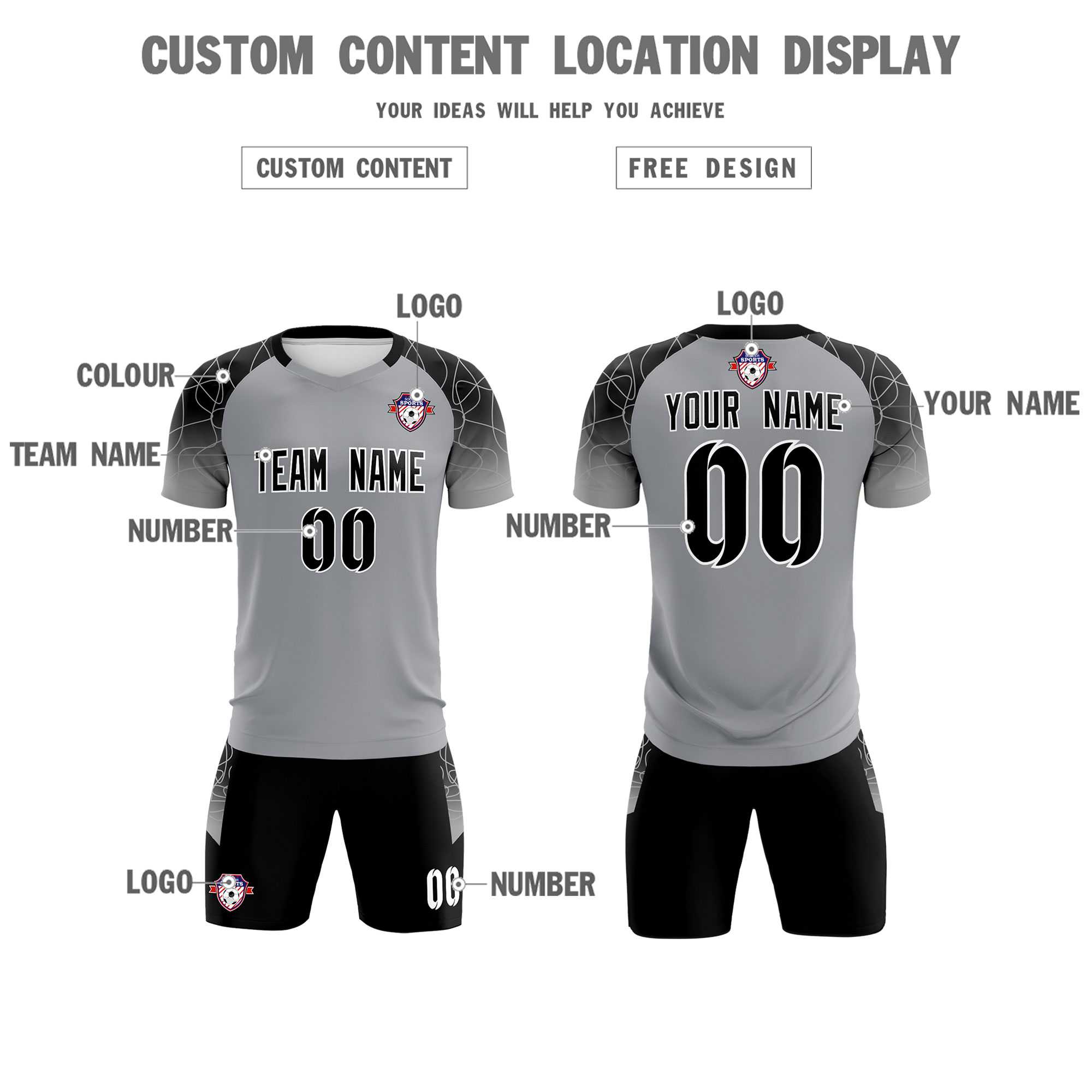 Custom Silver Classic Football Training Kit Jersey For Adults/Kids