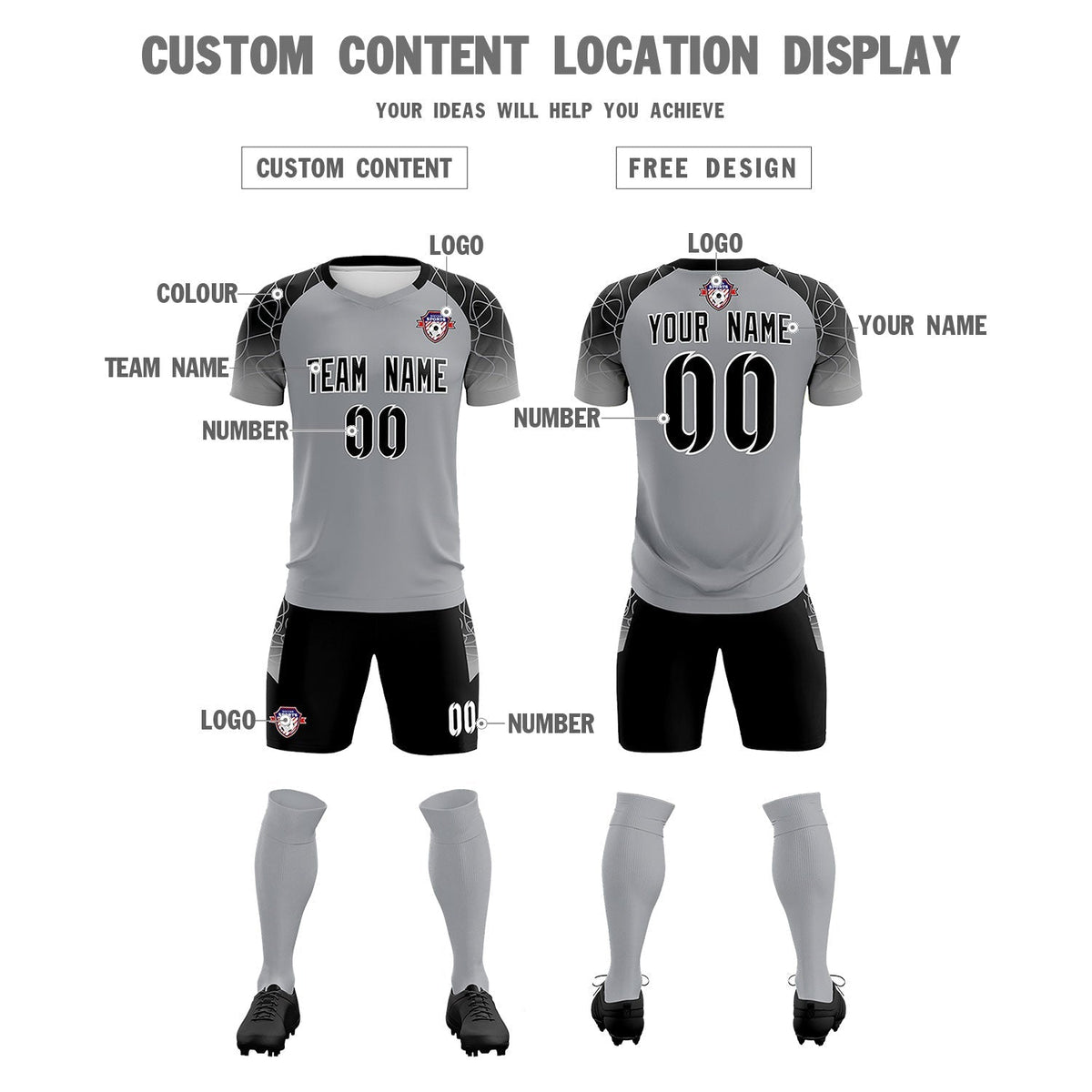 Custom Silver Classic Football Training Kit Jersey For Adults/Kids