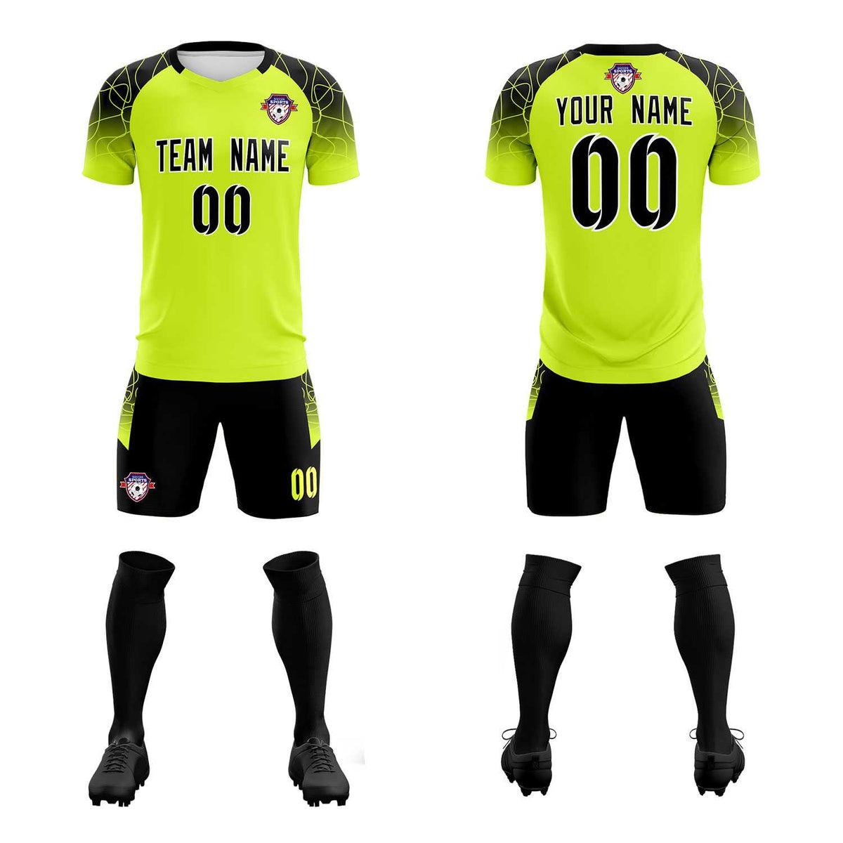 Custom Neon Green Classic Football Training Kit Jersey For Adults/Kids