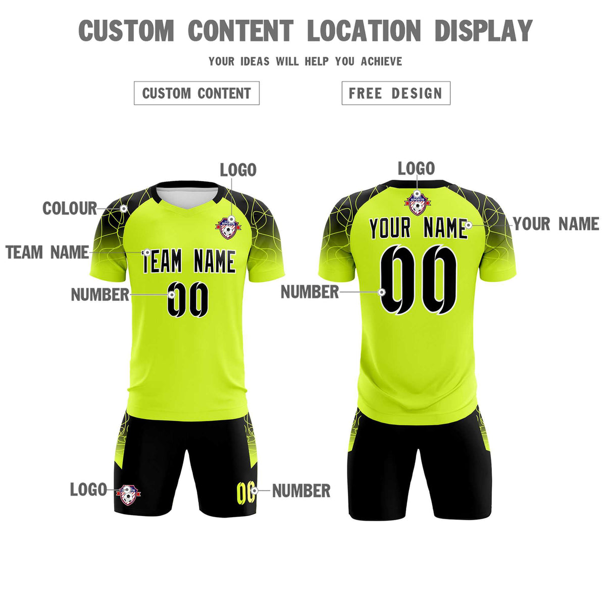Custom Neon Green Classic Football Training Kit Jersey For Adults/Kids