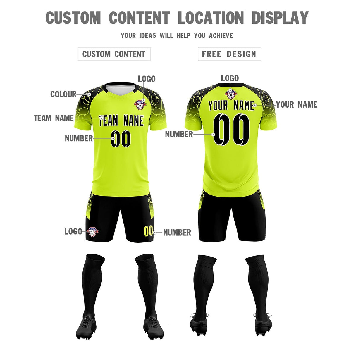 Custom Neon Green Classic Football Training Kit Jersey For Adults/Kids