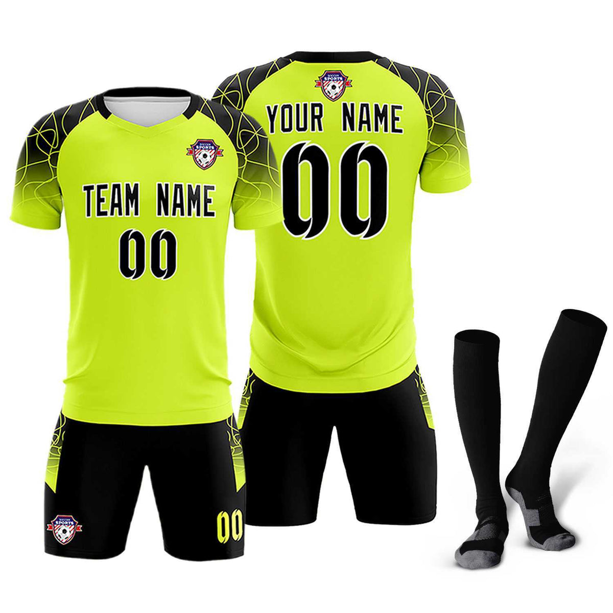 Custom Neon Green Classic Football Training Kit Jersey For Adults/Kids