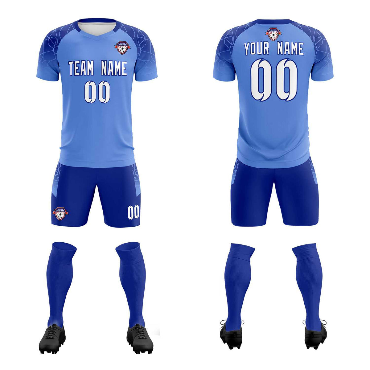 Custom Light Blue Classic Football Training Kit Jersey For Adults/Kids