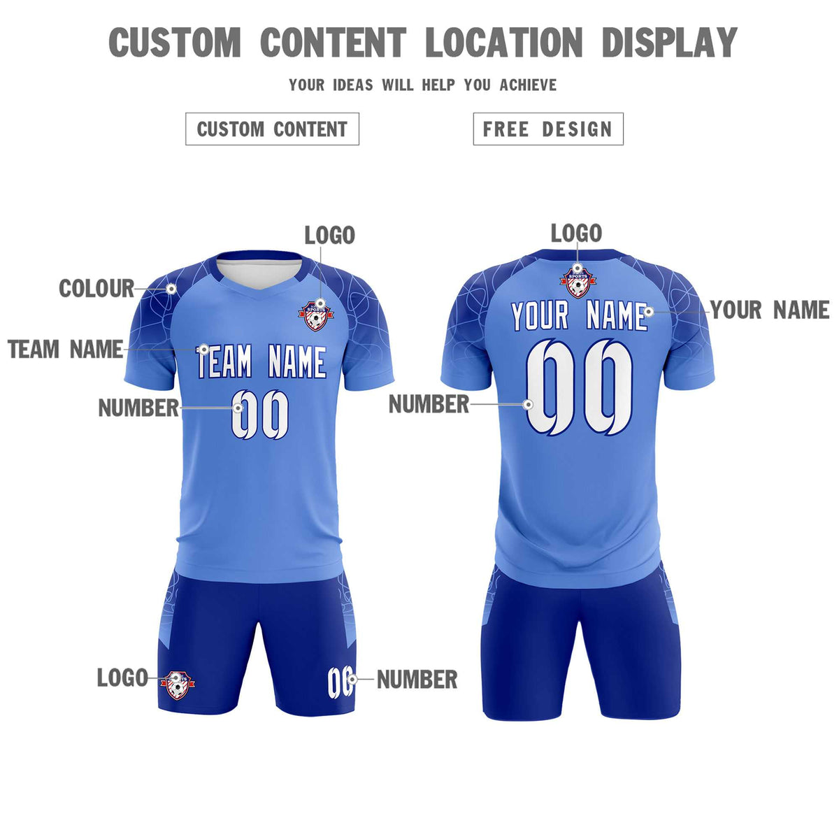 Custom Light Blue Classic Football Training Kit Jersey For Adults/Kids