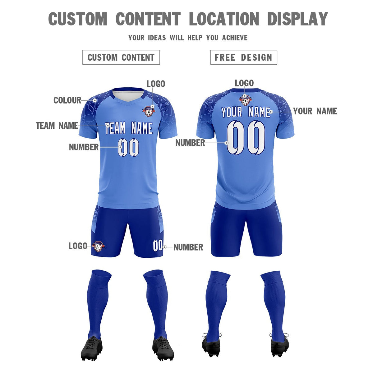 Custom Light Blue Classic Football Training Kit Jersey For Adults/Kids