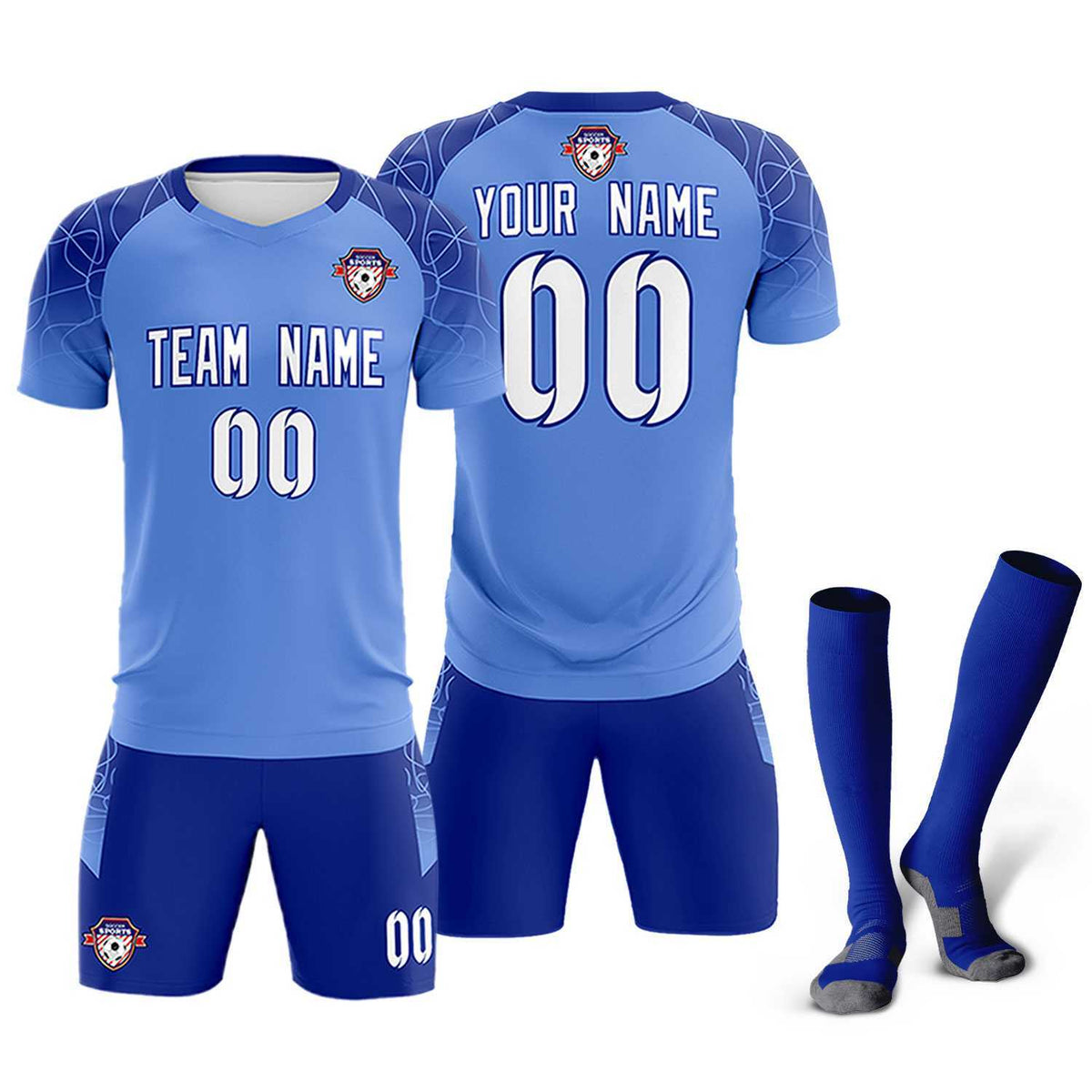 Custom Light Blue Classic Football Training Kit Jersey For Adults/Kids