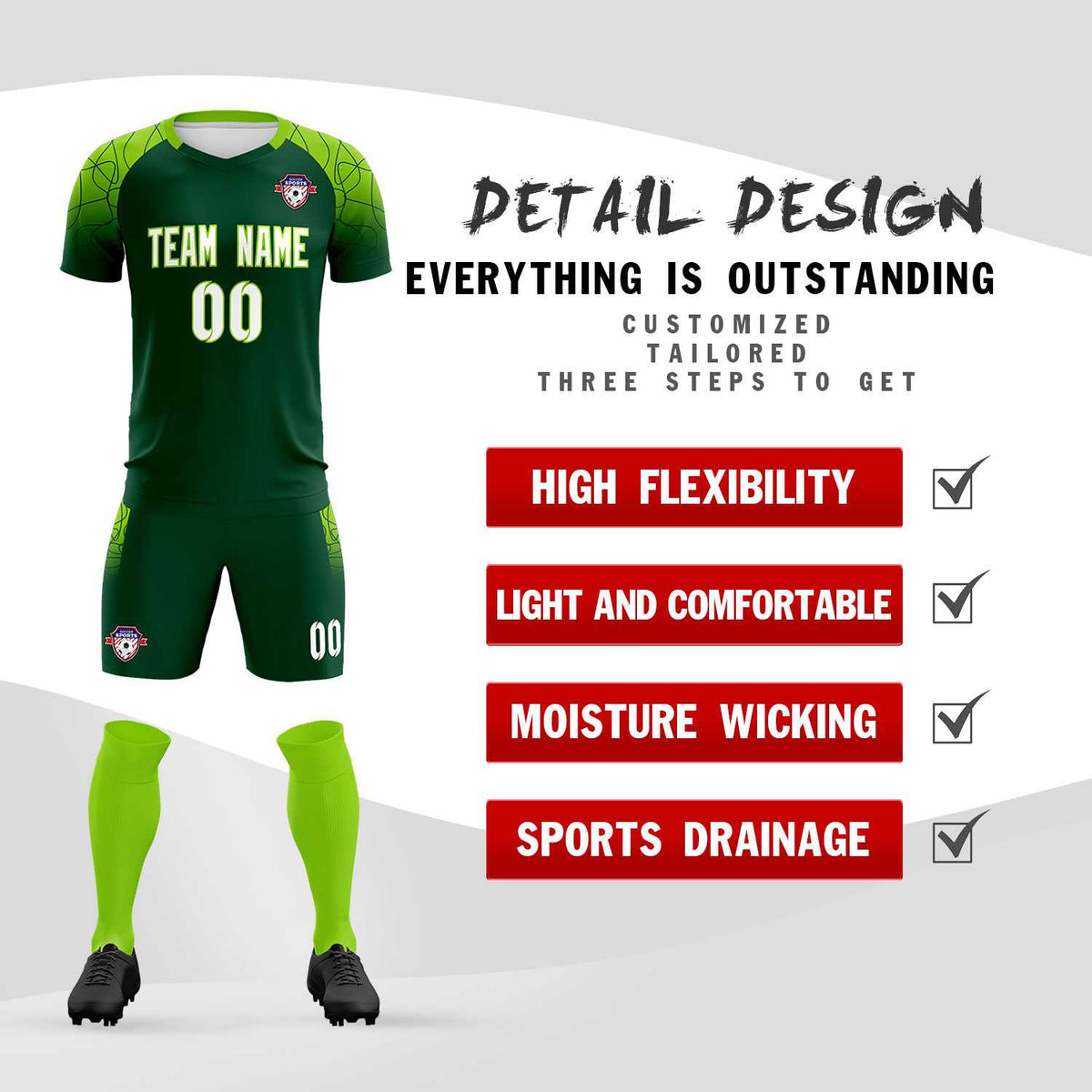 Custom Green Classic Football Training Kit Jersey For Adults/Kids