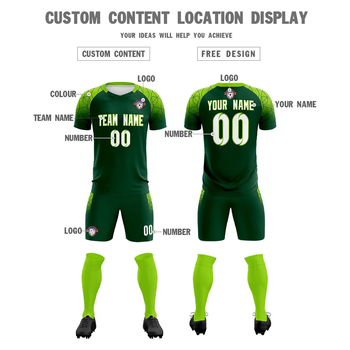 Custom Green Classic Football Training Kit Jersey For Adults/Kids