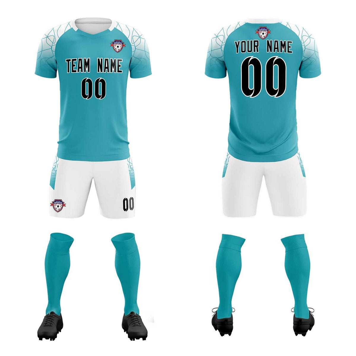 Custom Aqua Classic Football Training Kit Jersey For Adults/Kids