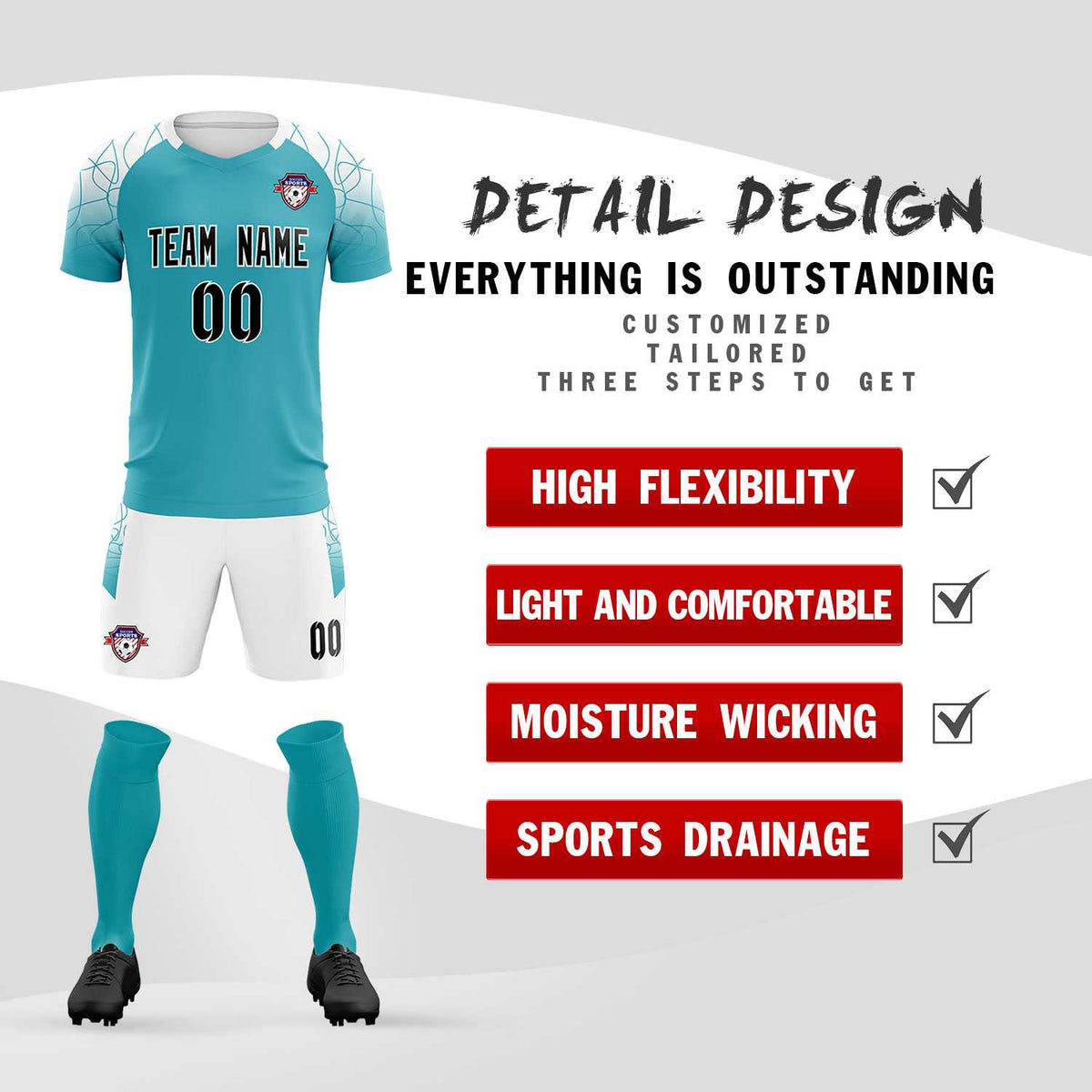 Custom Aqua Classic Football Training Kit Jersey For Adults/Kids
