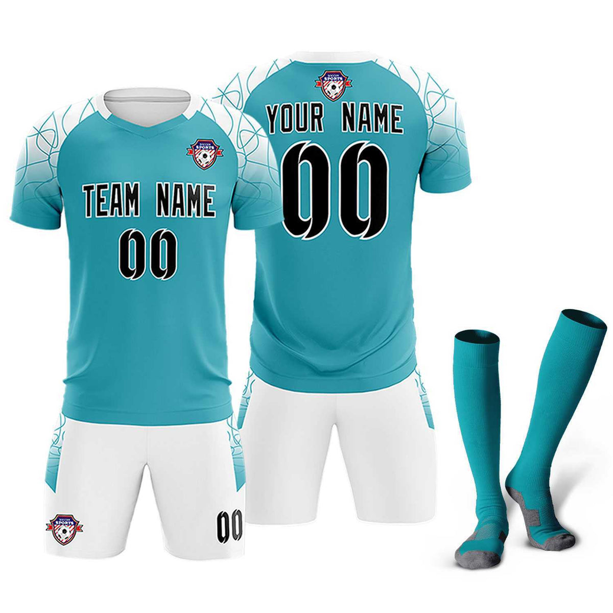 Custom Aqua Classic Football Training Kit Jersey For Adults/Kids