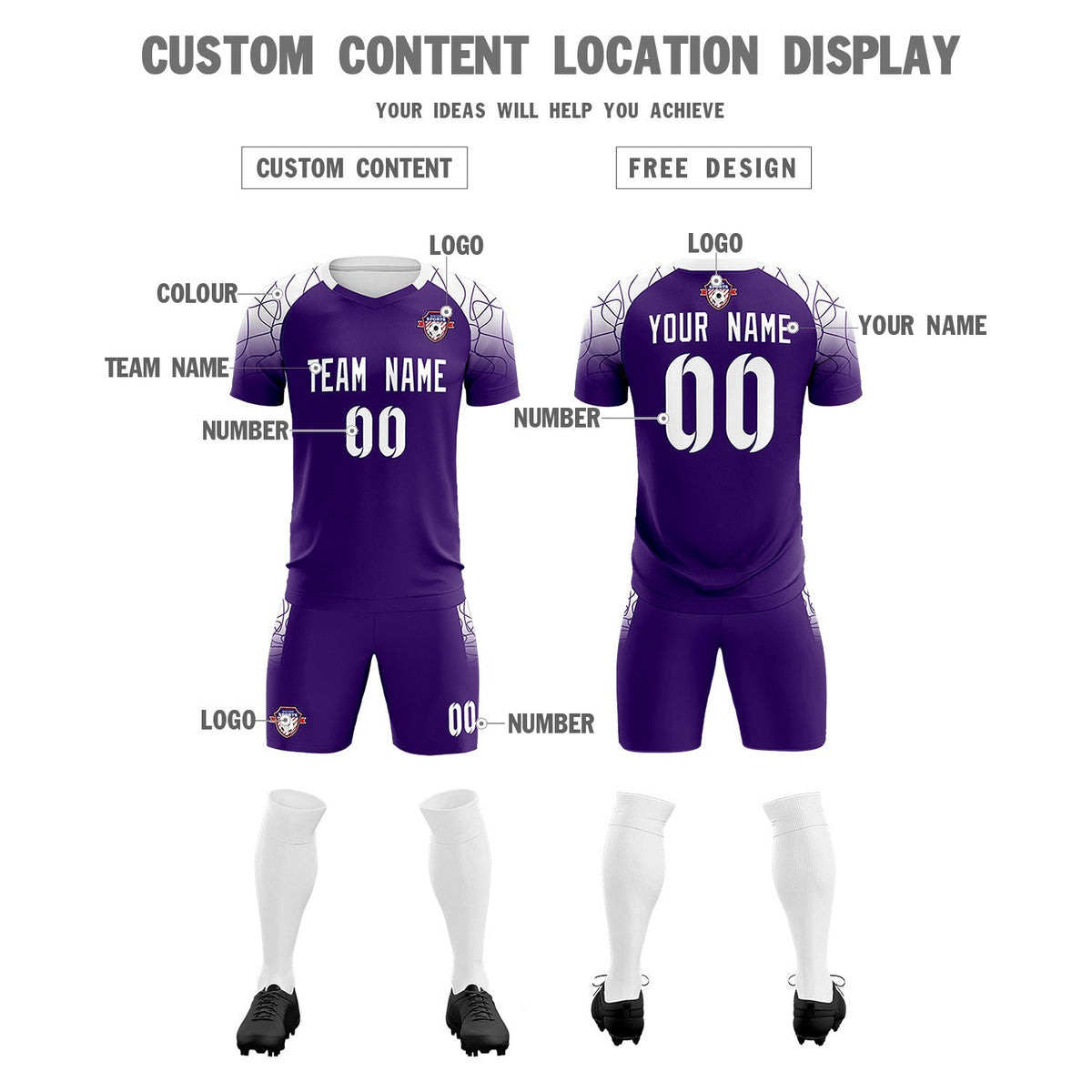 Custom Purple Classic Football Training Kit Jersey For Adults/Kids