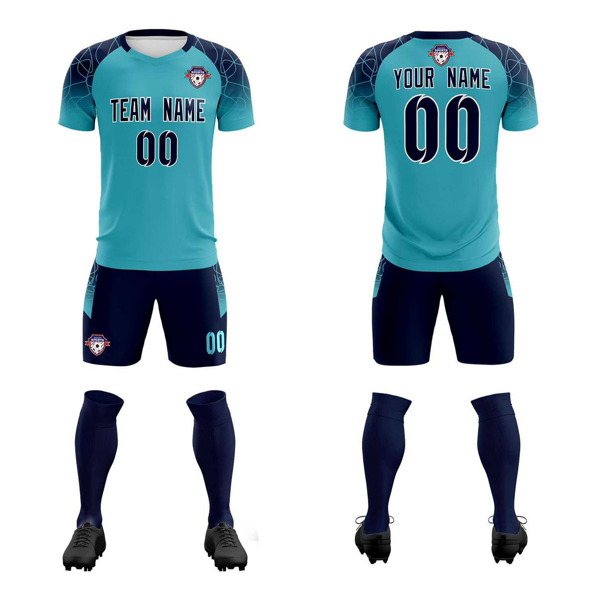 Custom Sky Blue Classic Football Training Kit Jersey For Adults/Kids