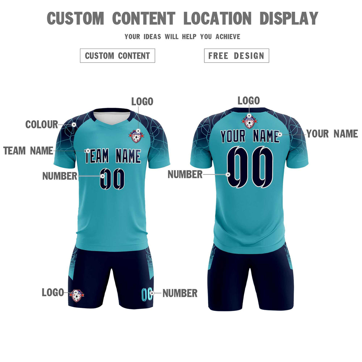 Custom Sky Blue Classic Football Training Kit Jersey For Adults/Kids