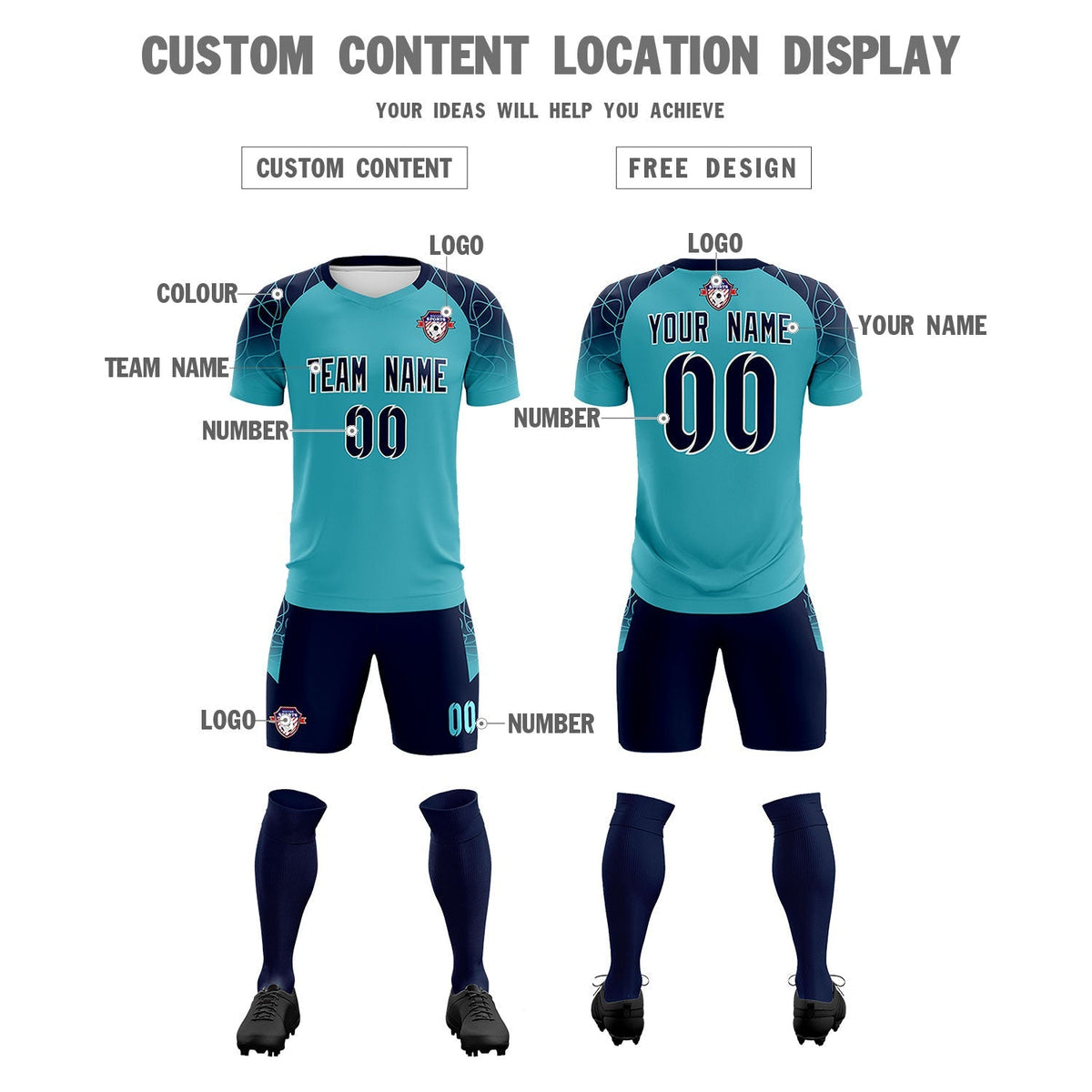 Custom Sky Blue Classic Football Training Kit Jersey For Adults/Kids