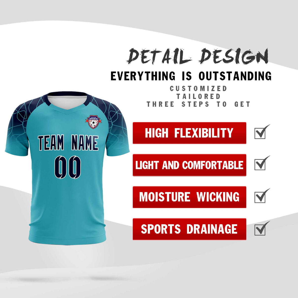 Custom Sky Blue Classic Football Training Kit Jersey For Adults/Kids