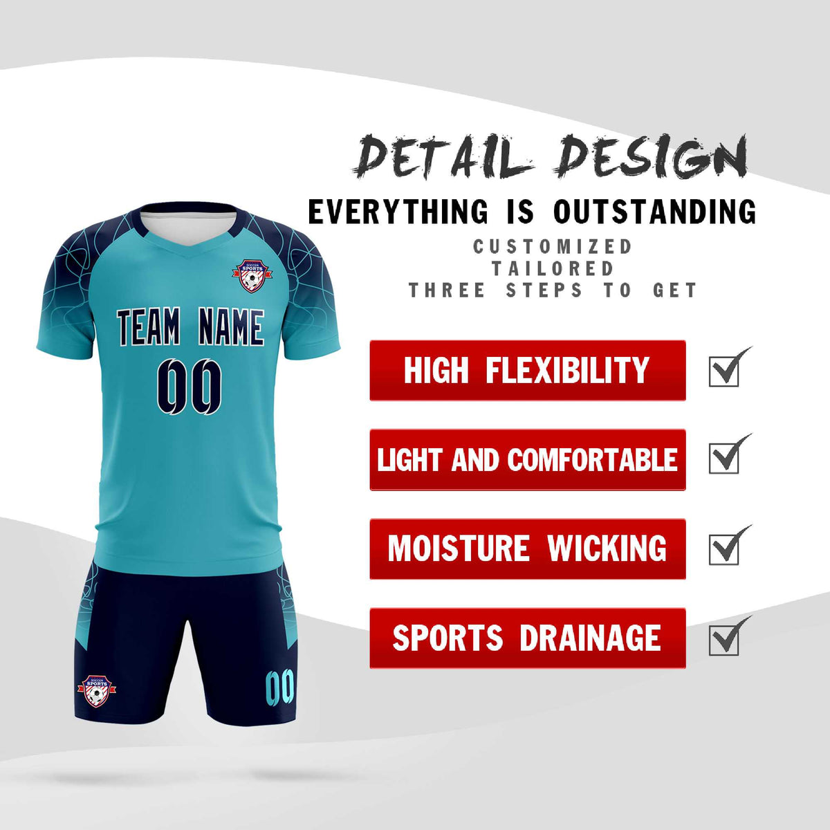 Custom Sky Blue Classic Football Training Kit Jersey For Adults/Kids
