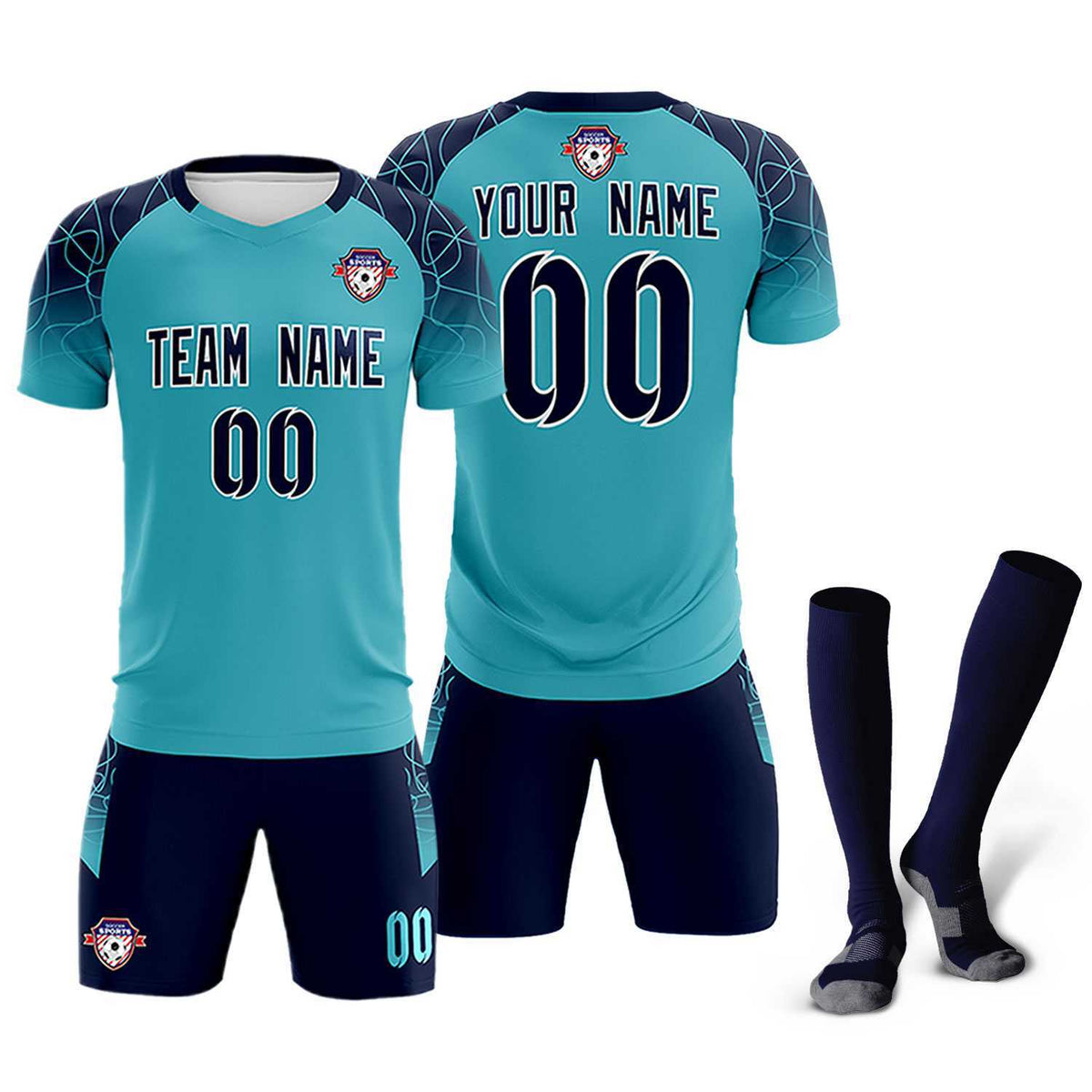 Custom Sky Blue Classic Football Training Kit Jersey For Adults/Kids