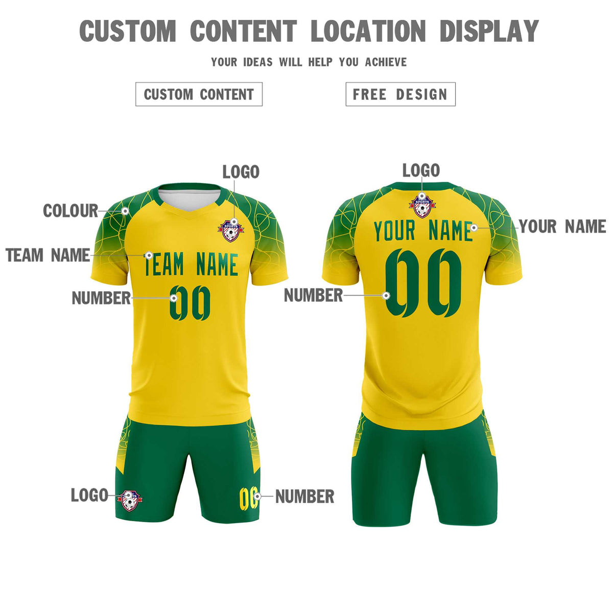 Custom Gold Classic Football Training Kit Jersey For Adults/Kids