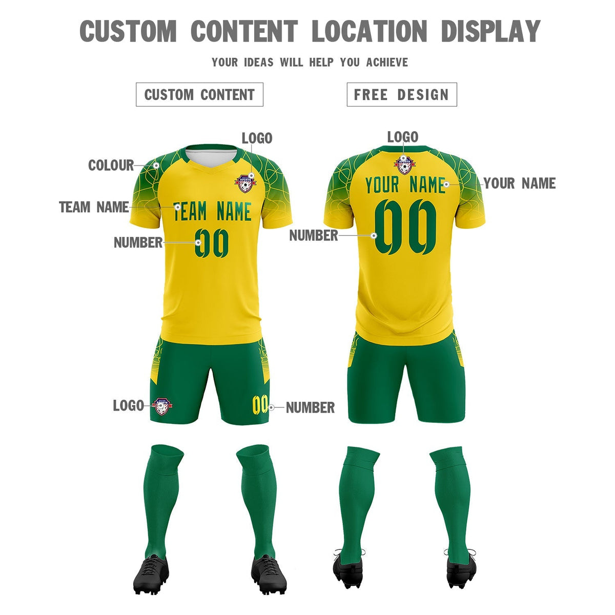 Custom Gold Classic Football Training Kit Jersey For Adults/Kids