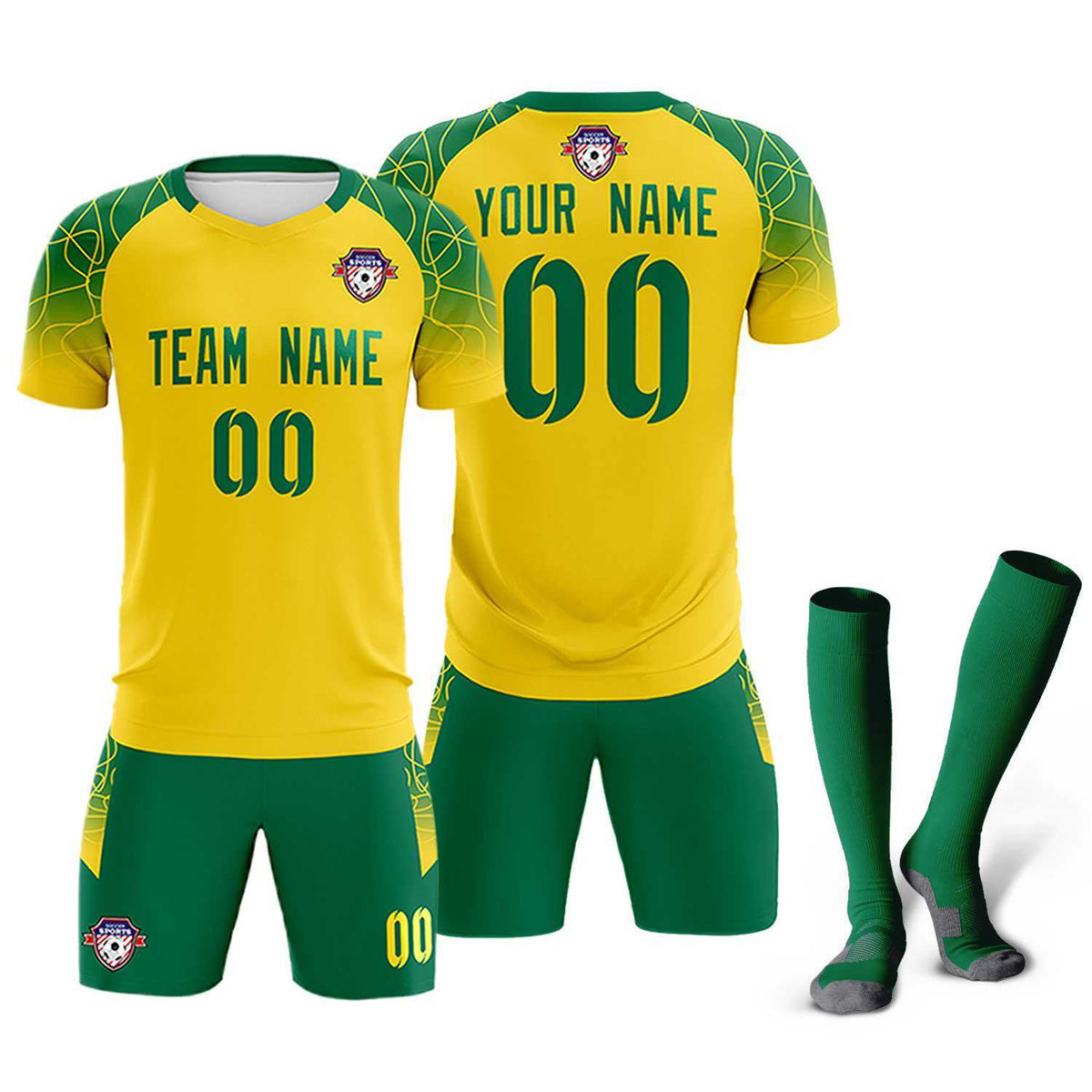 Custom Gold Classic Football Training Kit Jersey For Adults/Kids
