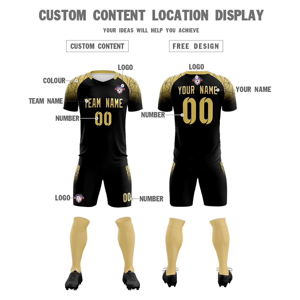 Custom Black Classic Football Training Kit Jersey For Adults/Kids