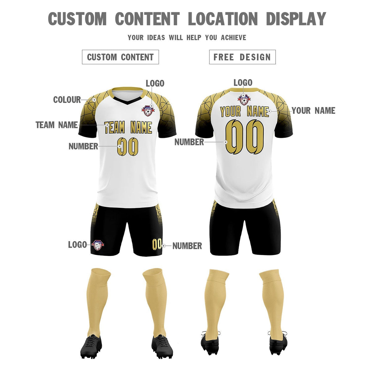 Custom White Classic Football Training Kit Jersey For Adults/Kids