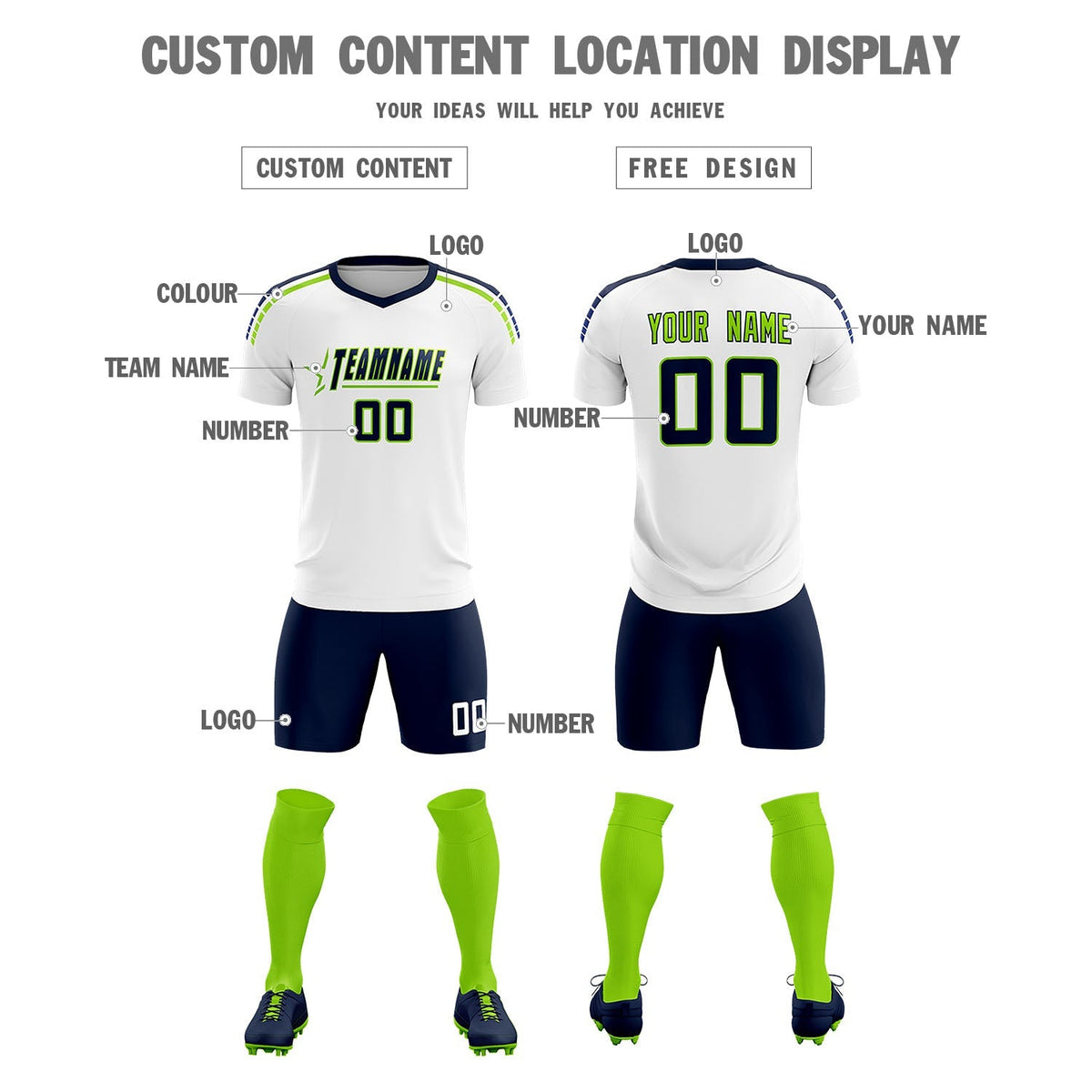 Custom White Raglan Shoulder Striped Football Kit Jersey