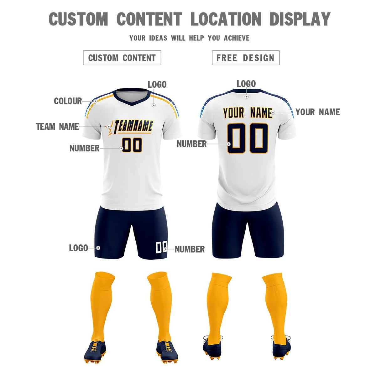 Custom White Raglan Shoulder Striped Football Kit Jersey