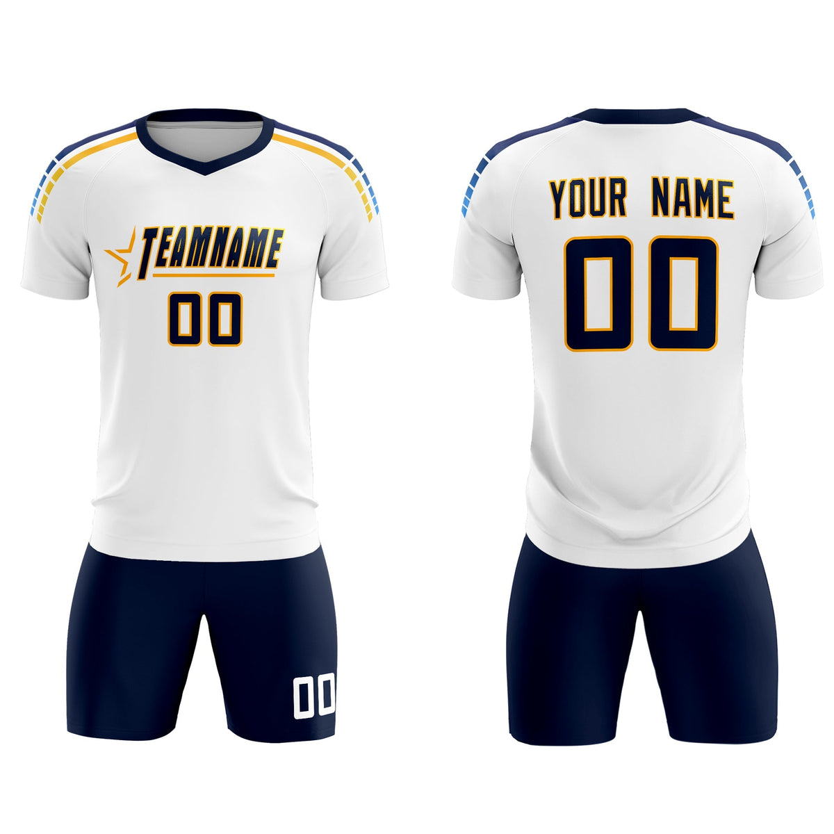 Custom White Raglan Shoulder Striped Football Kit Jersey