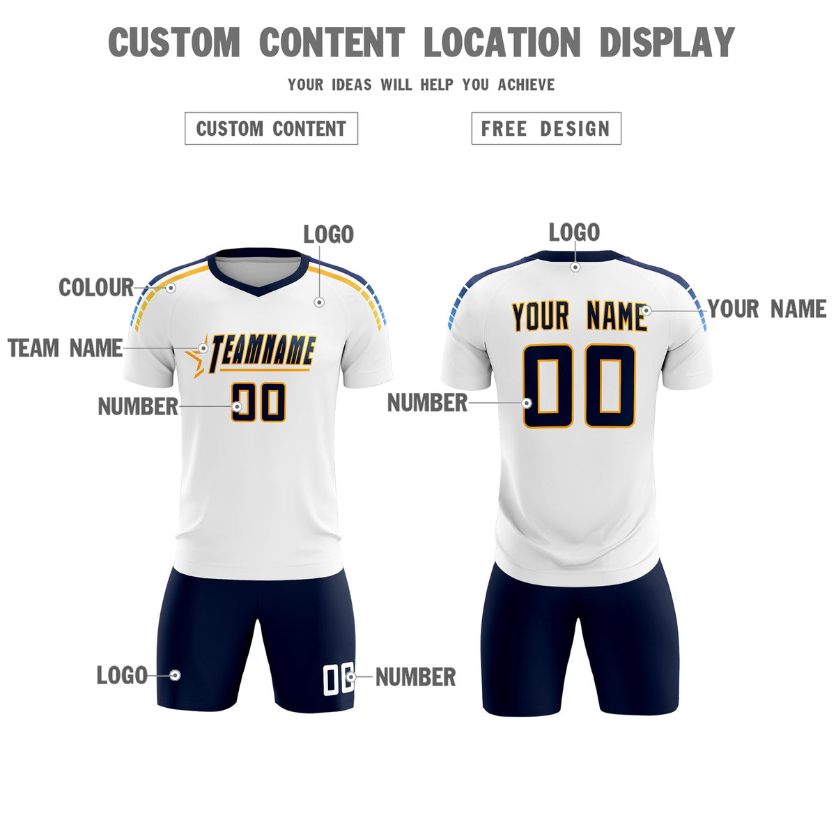 Custom White Raglan Shoulder Striped Football Kit Jersey