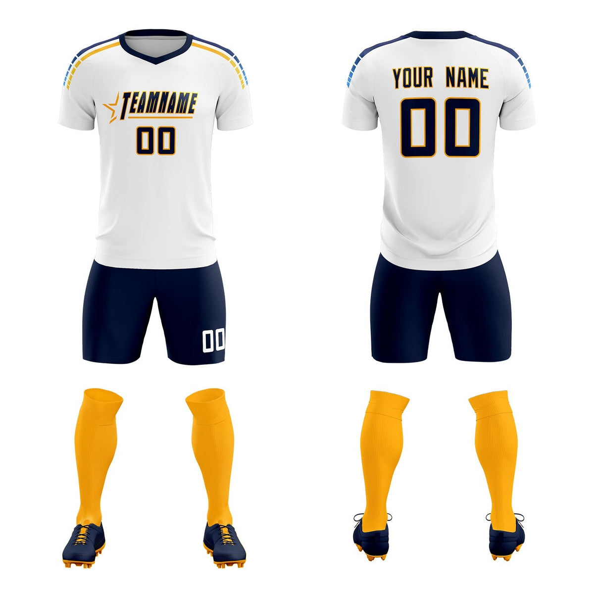 Custom White Raglan Shoulder Striped Football Kit Jersey