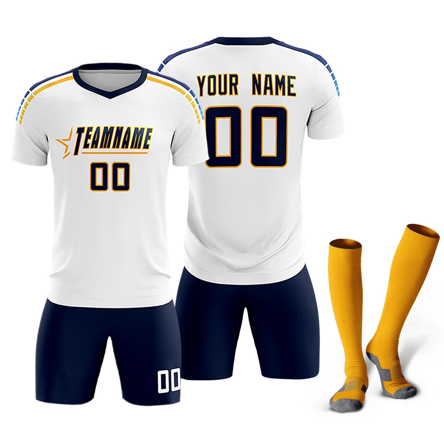 Custom White Raglan Shoulder Striped Football Kit Jersey