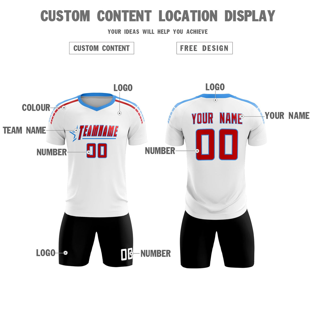 Custom White Raglan Shoulder Striped Football Kit Jersey