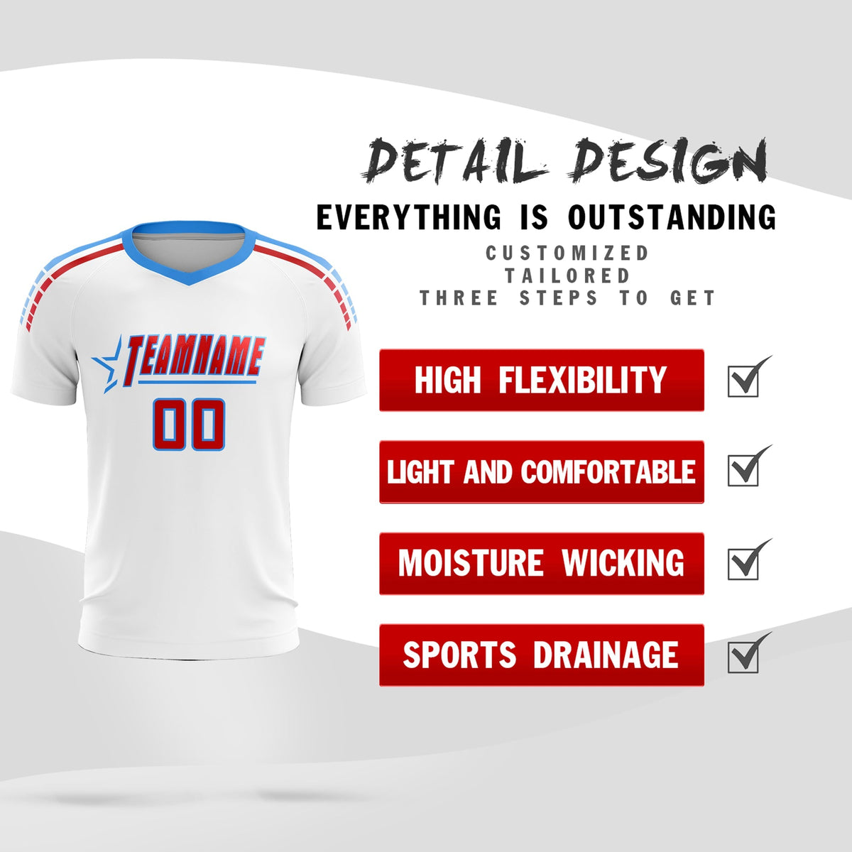 Custom White Raglan Shoulder Striped Football Kit Jersey